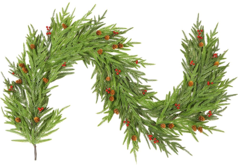 SHareconn 6FT Realistic Christmas Garland with Red Berries and Pine Cones, PE Artificial Christmas Garland, Real Touch Mantle Stairs Fireplace Xmas Decorations/Indoor Outdoor Christmas Decor - Image 2