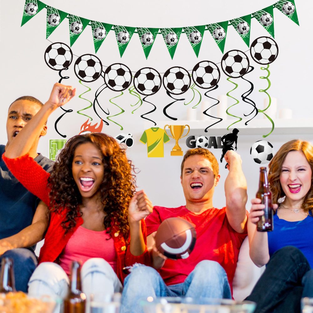 Football Hanging Swirl Party Decoration - 36 Pieces Football Party Decoration Football Banner Garlands Football Hanging Swirls Pattern Cards Soccer Bunting For Boys Kid Football Fans Birthday Party - Image 3