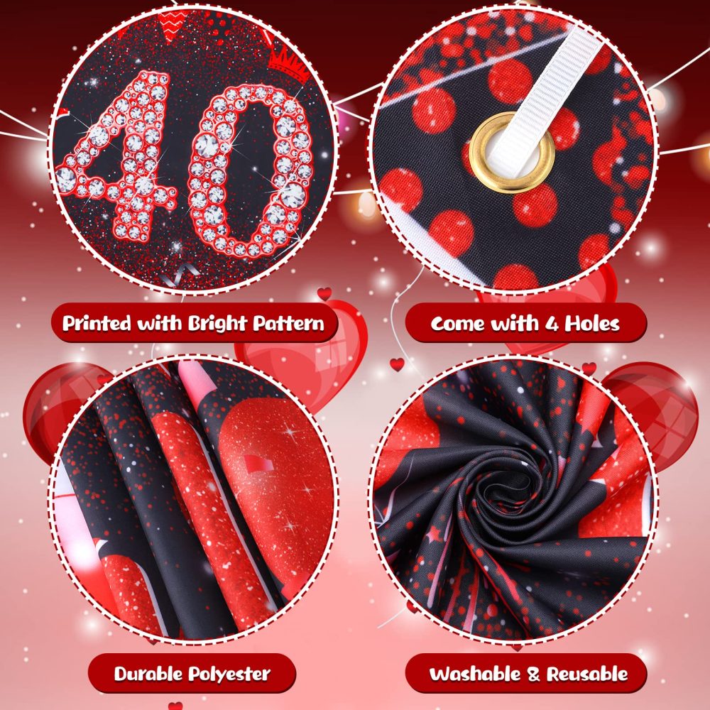 RUMIA Red 40th Birthday Decorations Men Women, Red Black Glitter 40th Birthday Banner Yard Sign & 16Pcs Red Black 40th Birthday Latex Balloons 40th Birthday Anniversary Party Supplies (A7R2X) - Image 2
