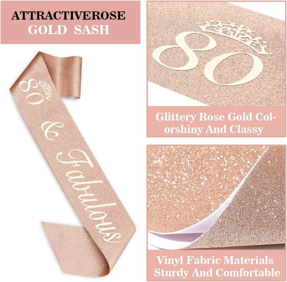 80th Birthday Decorations for Women, Including 80th Birthday Sash and Tiara/Crown, 80th Birthday Cake Topper and Candles, 80 Number Balloons, Rose Gold 80 Year Old Gifts for Women - Image 7