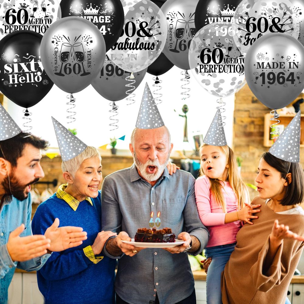 60th Birthday Balloons Decorations 18pcs Black Silver VINTAGE 1964 Happy 60th Birthday Party Latex Confetti Balloons for Men Women 60th Anniversary Happy Birthday Party Supplies Decor 12 inches - Image 5