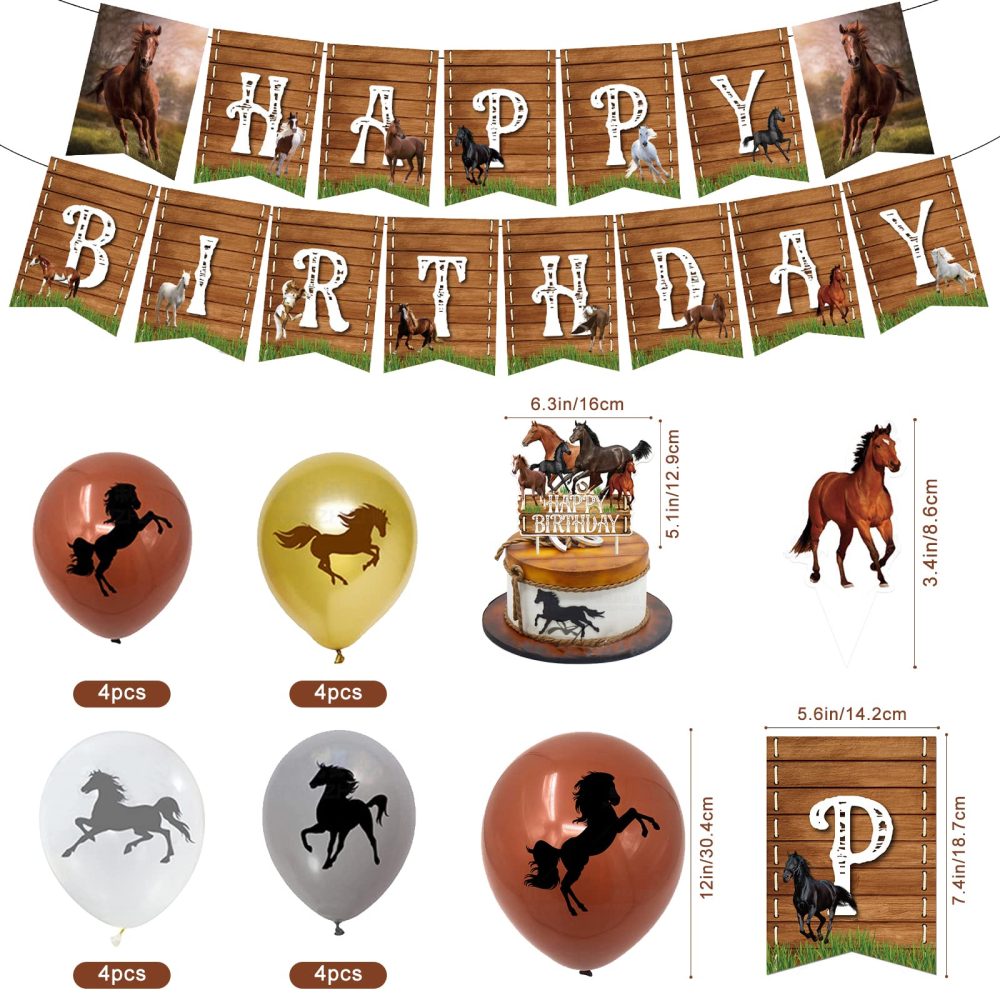 Gukasxi 44 Pieces Horse Birthday Party Decorations, Horse Theme Birthday Party Supplies with Happy Birthday Banner Set, Horse Cake Toppers and Horse Balloons, Western Cowboy Birthday Party decorations - Image 5