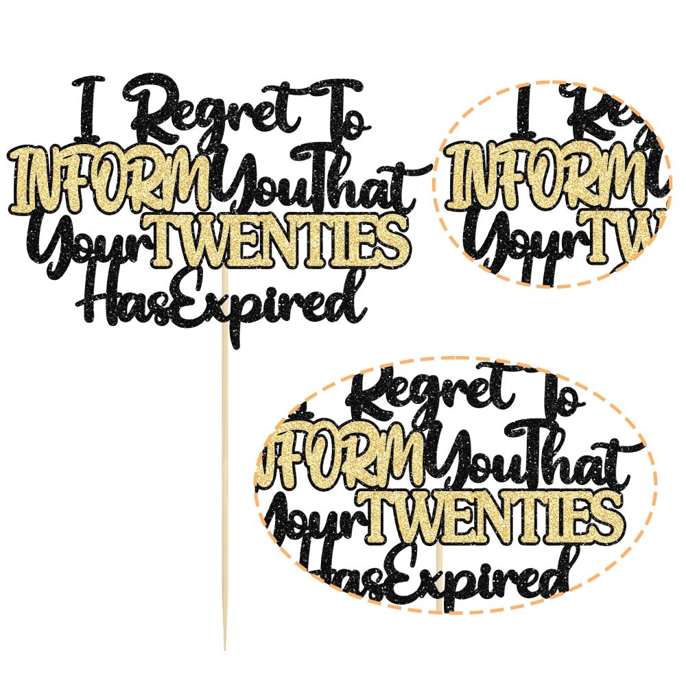 Ephlyn 1Pcs Happy 30th Birthday Cake Topper Glitter I Regret to Inform You That Your Twenties Has Expired Cake Pick Cheers to 30 Years Cake Decorations for 30th Birthday Party Supplies - Image 6