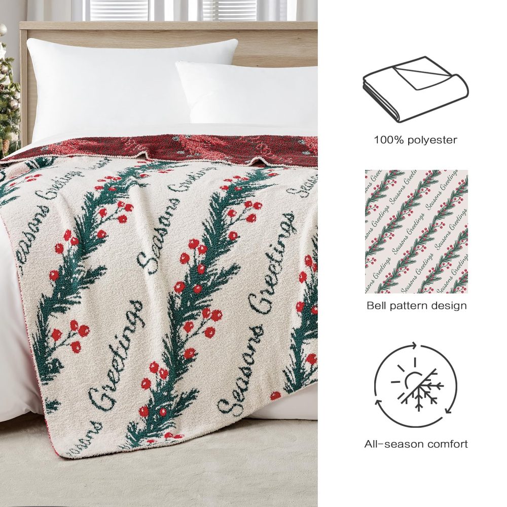 KASYLAN Christmas Blanket Ultra Soft Throw Blanket Reversible Cozy Blankets Fuzzy Plush Throw Blankets for Couch Bed Sofa Travel（127x152cm，Bell） - Image 2