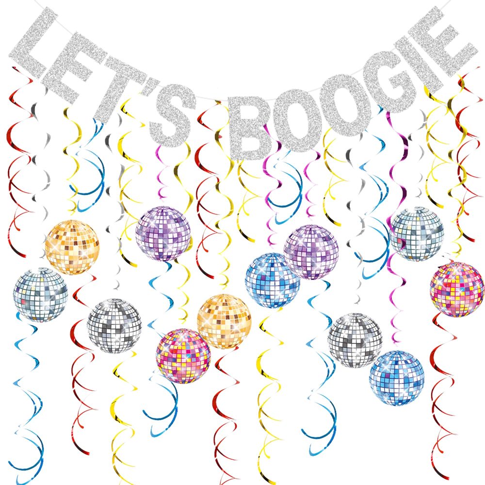 70s Disco Party Hanging Swirls - 41 Pieces 70s Party Decorations Lets Boogie Banner Silber Gelb Violett Bunt Disco Ball Ceiling Hanging Swirls For Retro Disco Party 70's Birthday Hippie Party Decor