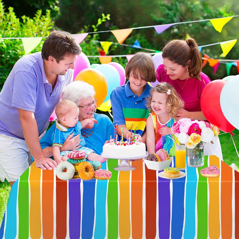 PHOGARY 3 Pack Rainbow Theme Tablecovers for Party Decoration, Disposable Plastic Rectangular Table Covers, Rainbow Parties Tablecloth Summer Beach Kids Birthday Cocktail Party Supplies - Image 3