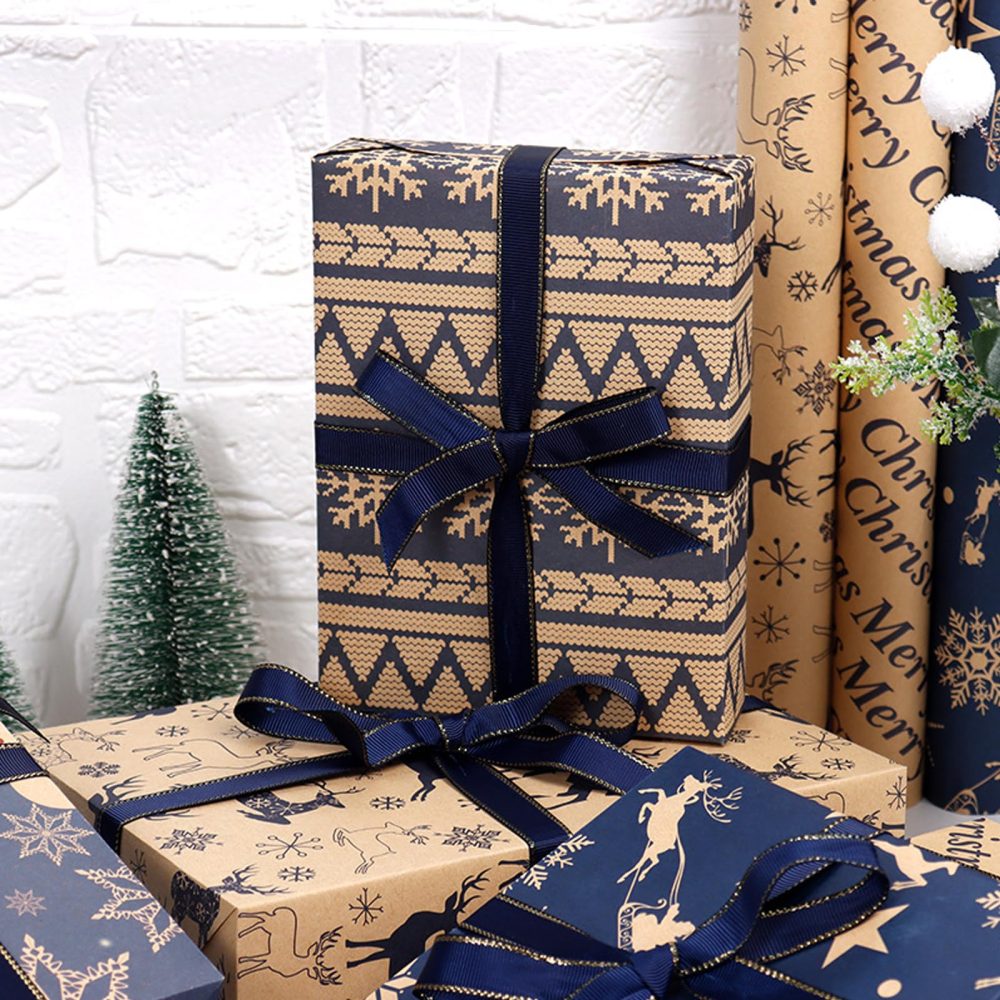 Jatidne 10 Christmas Wrapping Paper Sheets with Tags and String Xmas Wrapping Paper Kraft Gift Wrap - Image 4