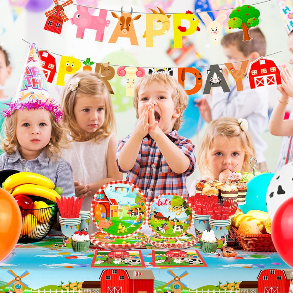 Farm Party Supplies,130pcs Farm Animals Party Tableware Set-Farm Party Plates Cups Napkins Tablecloth Banner ect Farm Birthday Party Supplies Decorations for Kids Baby Shower, Serves 16 Guests - Image 5