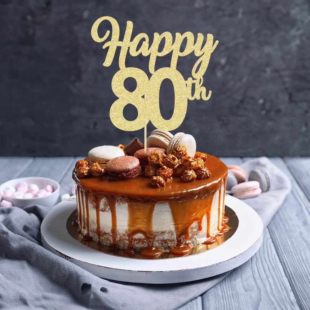 3Pcs Happy 80th Cake Topper Gold Glitter Number 80 Eighty Birthday Cake Pick Decorations for Cheers to 80 Years Old 80th Birthday Wedding Anniversary Party Supplies - Image 5