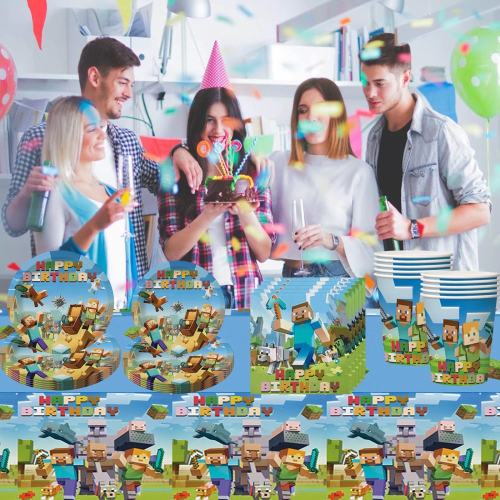 2pcs Boys Minecraft Table Cloth Party,100*150cm Minecraft Birthday Party Decorations Tablecloth Plastic Tablecover Mine-Craft Party Tablecloths for Kids Boys Miner Gaming Theme Birthday Party Supplies - Image 3
