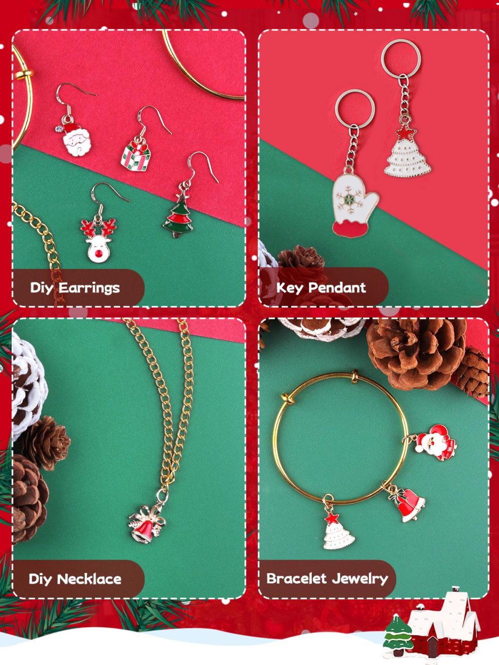 EBANKU 76Pcs Christmas Enamel Gold Charms for Jewelry Making, Assorted Gold Charms for Christmas DIY Necklace Bracelet Earrings Making Crafting Decoration - Image 3