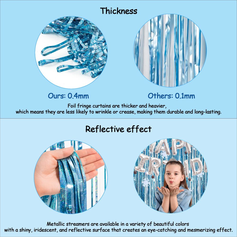 Blue Tinsel Curtain Party Backdrop - GREATRIL Foil Curtain Party Decor Photo Streamers Backdrop for Birthday/Baby Shower/Mermaid/Under The Sea/Ocean/Frozen Party Decorations - 1m x 2.5m - Pack of 2 - Image 7