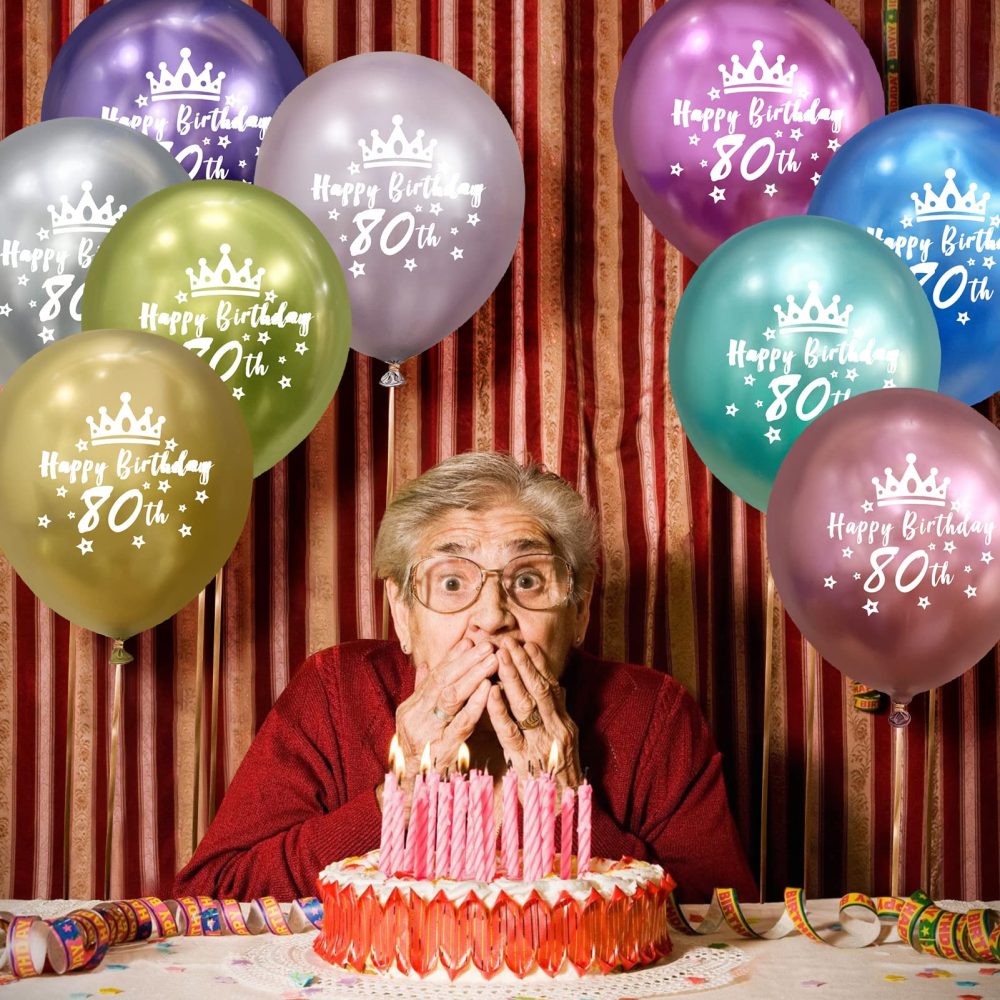 Metallic Happy 80th Birthday Decorations Women Men 80th Birthday Balloons Supplies Chrome Happy 80th Birthday Balloons 12In 20 Pack - Image 4