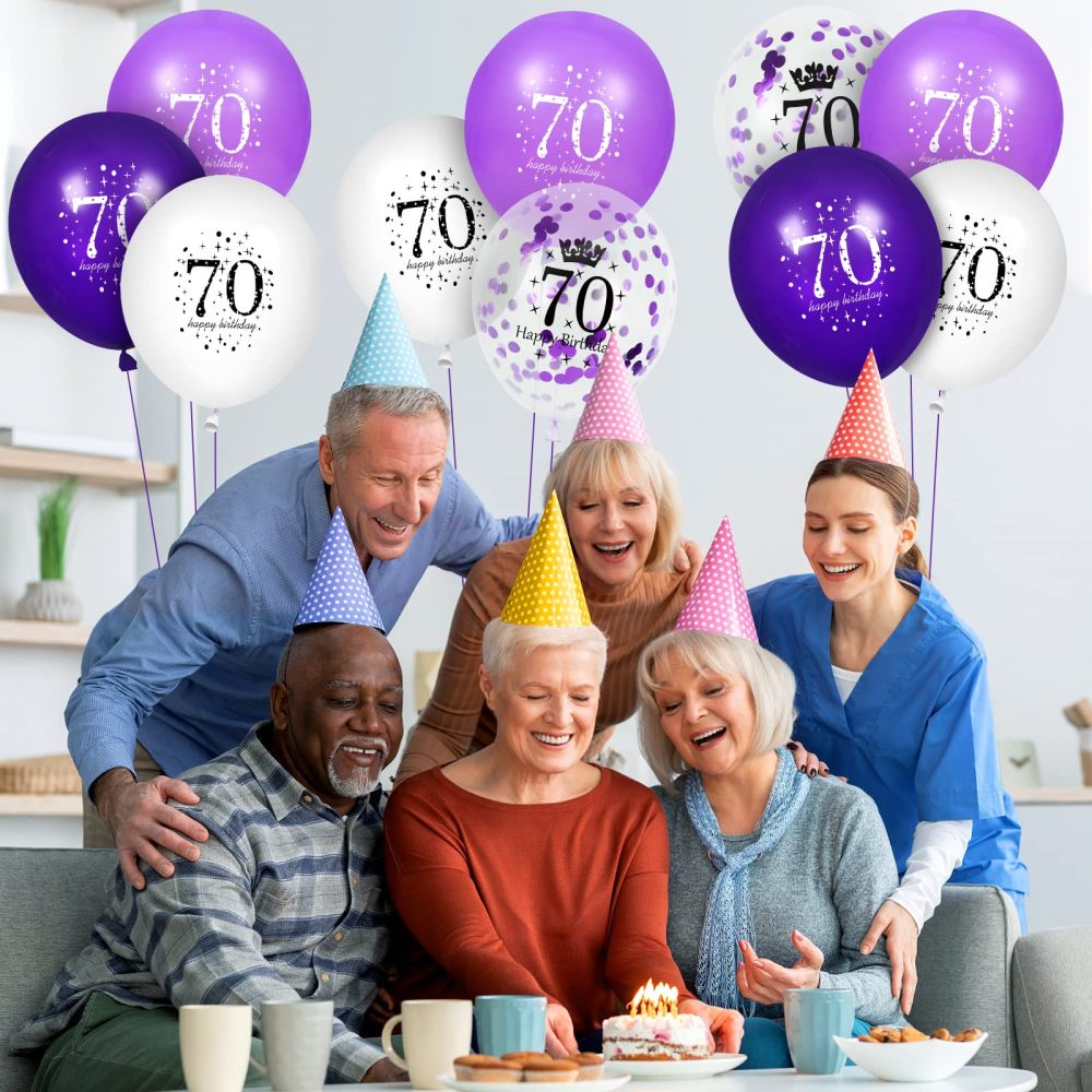 RUMIA 70th Purple Birthday Balloons Decorations, 16 PCS Purple White Confetti Latex Balloons for Women Men Happy Birthday Party Wedding Anniversary Indoor Outdoor Party Supplies,12 Inch (70th) - Image 4