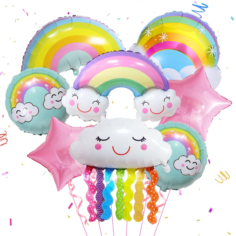 Rainbow Party Decorations Cloud Balloons - 8Pieces Rainbow Balloons Includes Rainbow Cloud Star Round Foil Balloons for Girls Boys Baby Rainbow Cloud Party Supplies