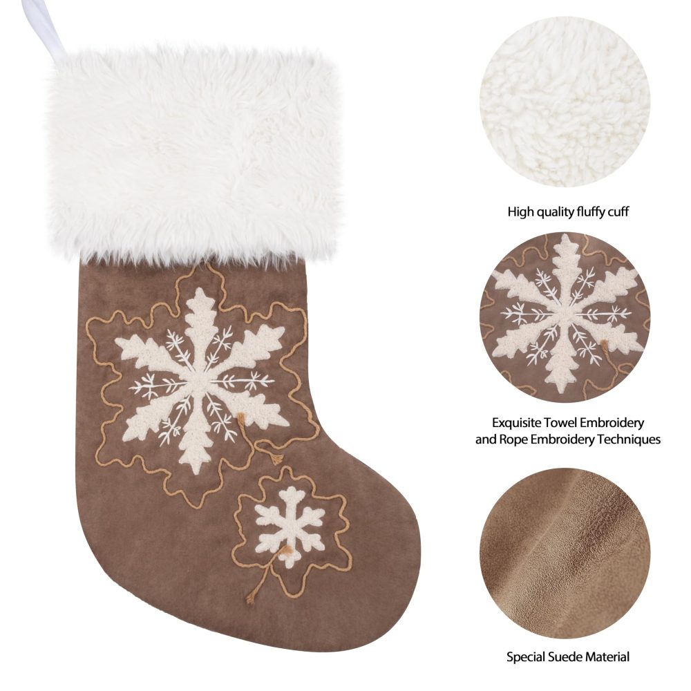 GEX Christmas Stockings 4 Pack for Family Soft Suede with Rope Embroidery Large 20" Fluffy Faux Fur Boho Rustic Farmhouse Country Stockings Decorations Ornaments for Xmas Fireplace (Set of 4) - Image 5