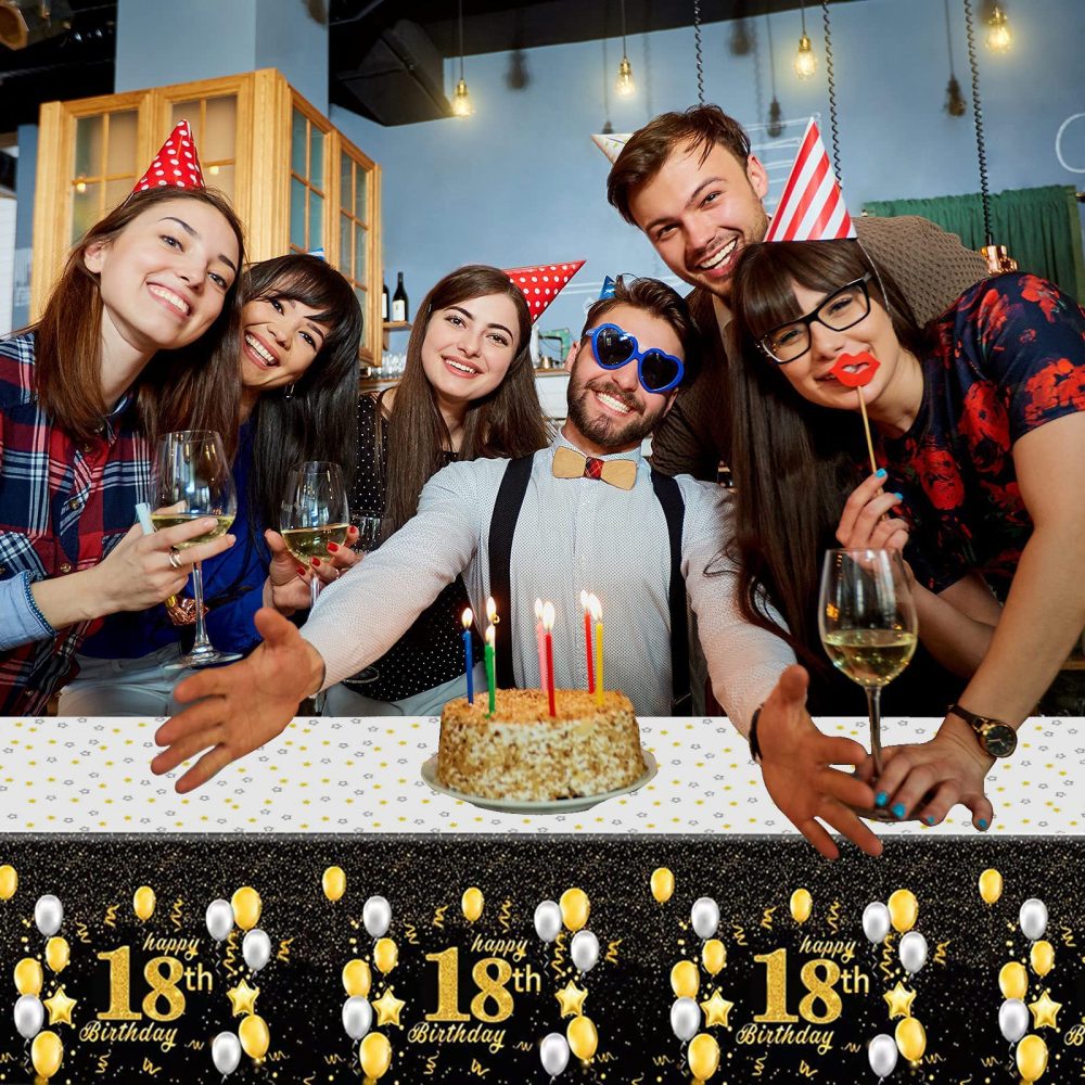 Happy 18th Birthday Black Gold Table Cloth Cover Party,137*274cm 18th Birthday Table Decorations for Boys,Girls,Men,Women,Him,Her,Rectangular Plastic Tablecloth for 18th Birthday Party Supplies Decor - Image 4