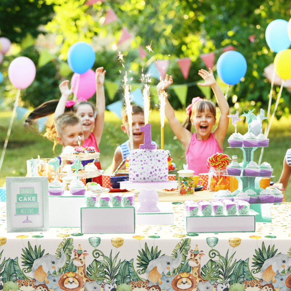 Dagelar Jungle Animal Birthday Tablecloth,Safari Table Covers Plastic Party Tablecloths Jungle Theme Birthday Party Decoration for Kids 137 * 274cm - Image 2
