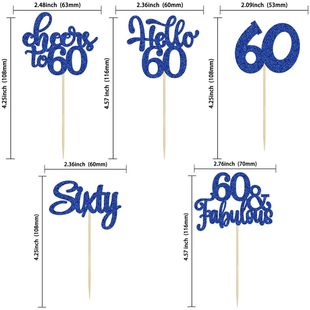 30Pcs Happy 60th Birthday Cupcake Toppers Deep Blue Glitter Sixty Cake Toppers Cheers to 60 Years Old Birthday Cupcake Picks for 60th Birthday Anniversary Party Cake Decorations Supplies - Image 7