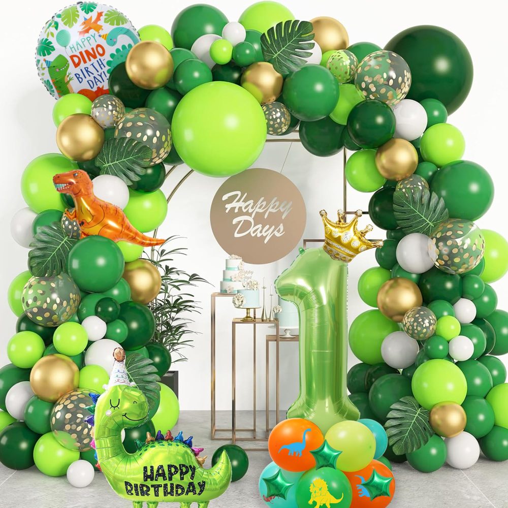 Dinosaur 1st Birthday Decorations Balloons - 25 Pieces Dinosaur Themed Decorations, Number 1 Balloon, Mini Golden Crown and Tyrannosaurus Foil Balloons, For Kid's Birthday Dino-Themed Baby Shower - Image 2