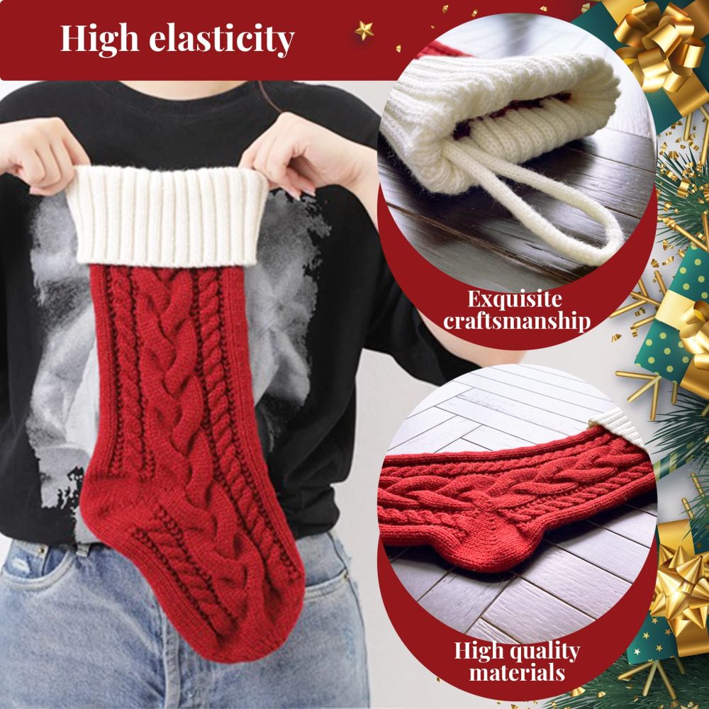 Personalized Christmas Stockings Custom Name Family Christmas Stockings 18" Large Knitted Xmas Fireplace Hanging Stocking, Stocking for Holiday Family Party Decoration, Red/Ivory White - Image 6