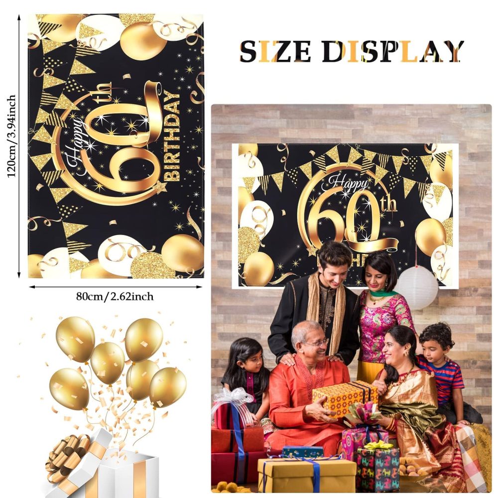 60th Birthday Party Decorations Black Gold,Large Black Gold Sign Poster 60th Birthday Party Supplies,Birthday Backdrop 60 Banner for Men Women 60th Birthday banners 60 Years Old - Image 9