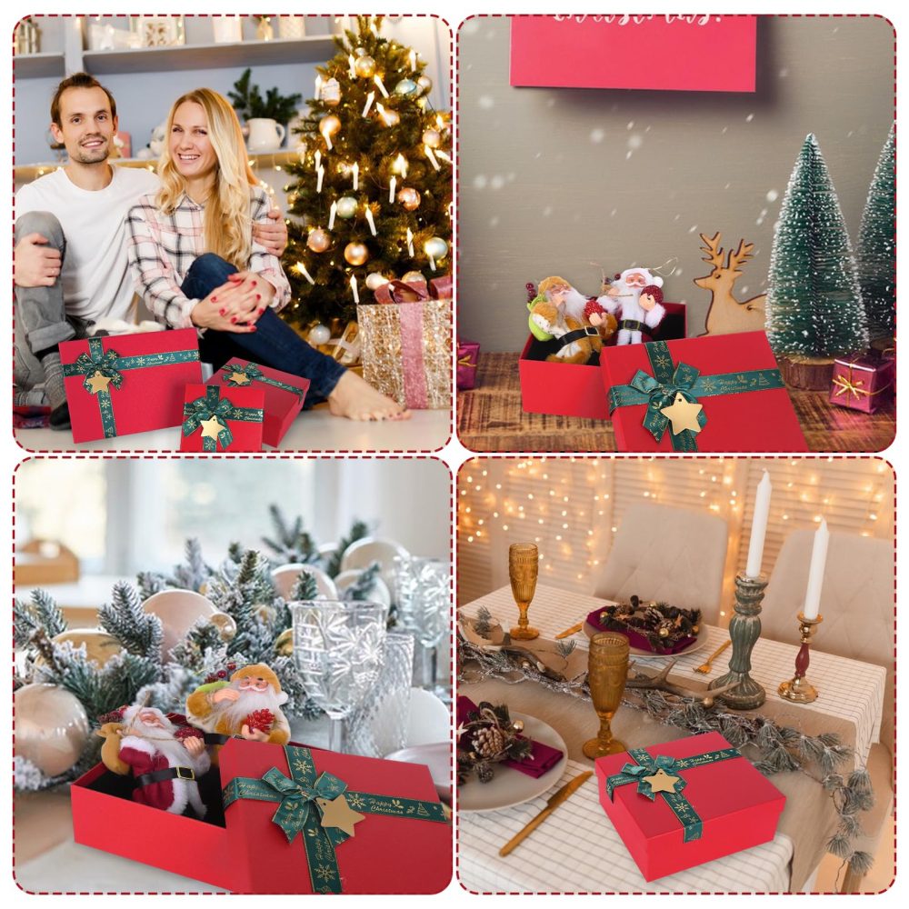 3 Pack Gift Boxes for Christmas Rigid Gift Box with Lid 3 Different Sizes Cardboard Box for Gift Lipstick Perfume Book Scarf Shirt Christmas Party Birthday Wedding New Year (Green) - Image 2