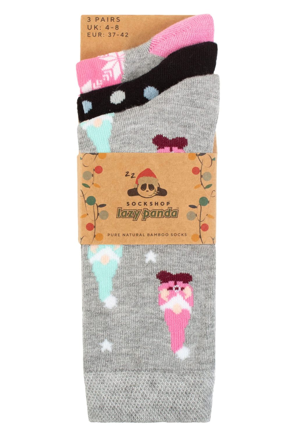 SockShop Lazy Panda Ladies Christmas Bamboo Socks Pack of 3 Christmas Gnomes 4-8 - Image 7