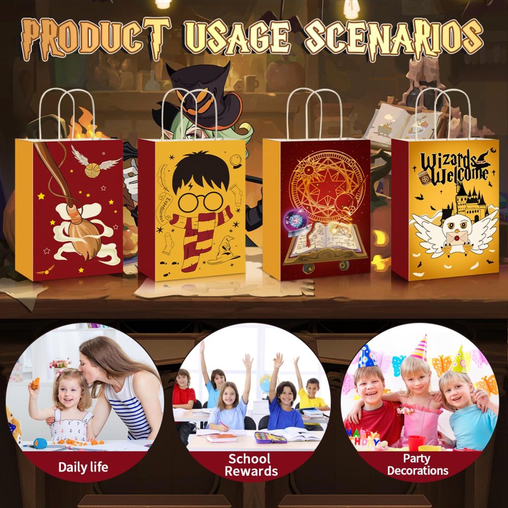 Magical Wizard Harry Party Bag Fillers-110Pcs Wizard Party Favours Bags Include Party Bags Badge Sticker Wristbands Keychain Diy Sticker Wizard Theme Party Supplies for Birthday Party Decorations - Image 3