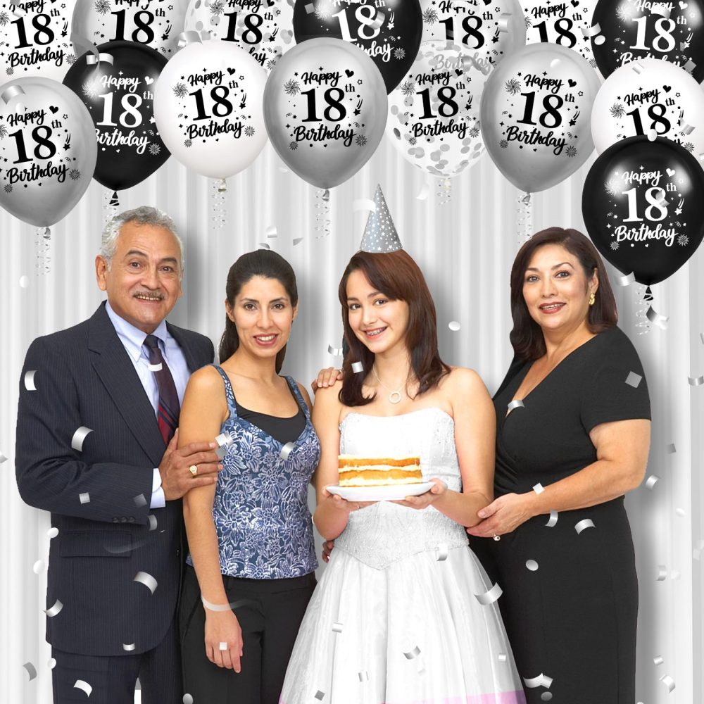 18th Birthday Balloons Decorations Black White Silver 24pcs Happy 18th Birthday Party Latex Confetti Balloons for Men Women Happy 18th Birthday Anniversary Party Supplies Decor 12 inches Outdoor - Image 4