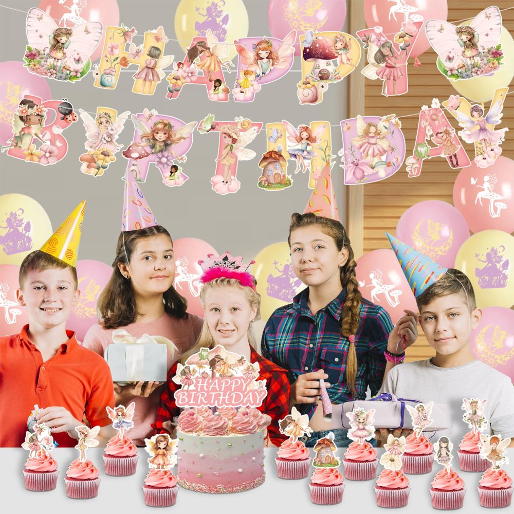 33PCS Fairy Birthday Decorations - Fairy Party Decorations, Fairy Party Supplies, Fairy Decorations, Fairy First Birthday Decorations, Table Decorations For Birthday Party, Fairy Party For Girl Women - Image 3