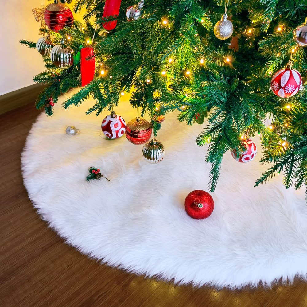 Christmas Tree Skirts, NTMY 48 Inch Faux Fur White Tree Skirts for Xmas Decorations