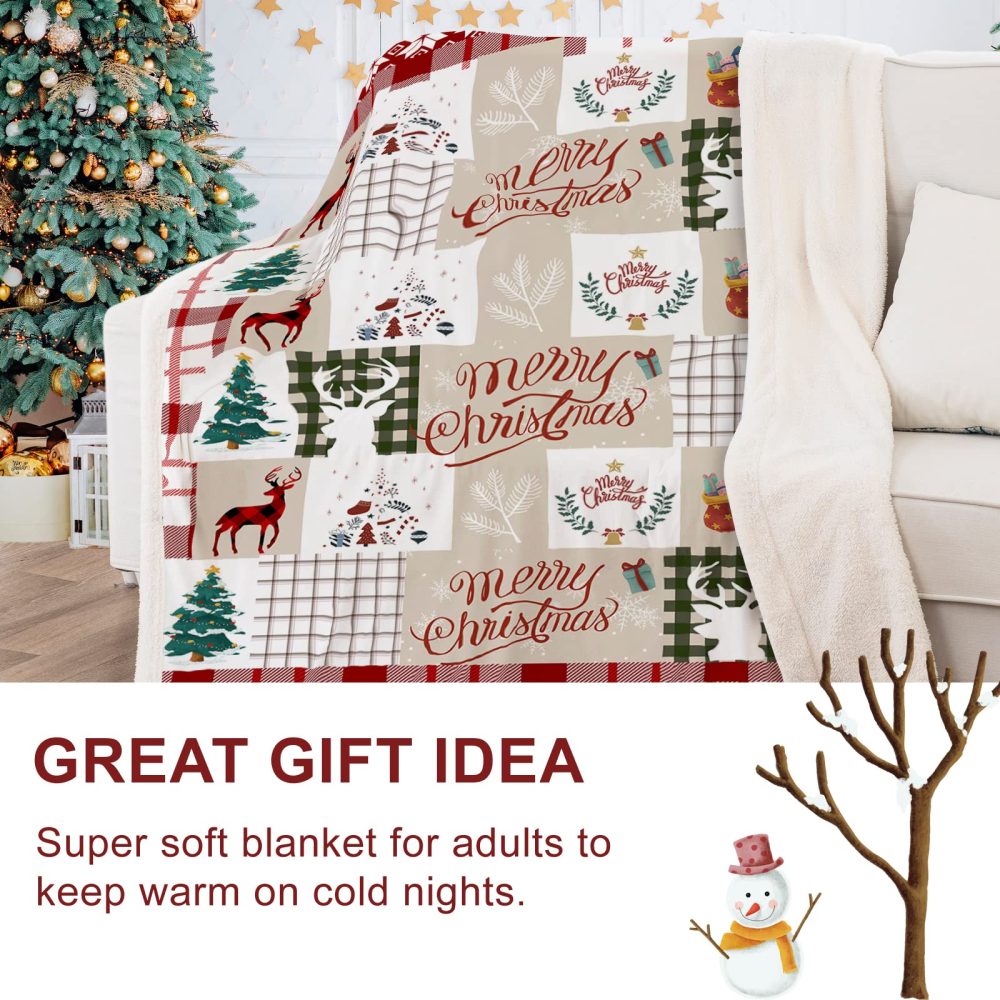 Christmas Throw Blanket Sherpa Christmas Santa Tree Deer Printed Rustic Blanket for Kids Teens Adults Soft Microfiber Blanket for Bed Couch 150 x 200cm - Image 5