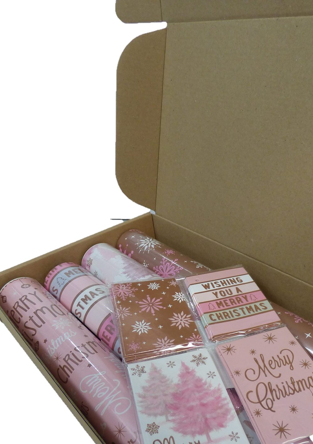 Set of 4 8M Rolls Blush Pink Gift Wrapping Paper Rolls 8M x 70CM With 20 Matching Festive Tags Ideal For The festive Season - Image 3