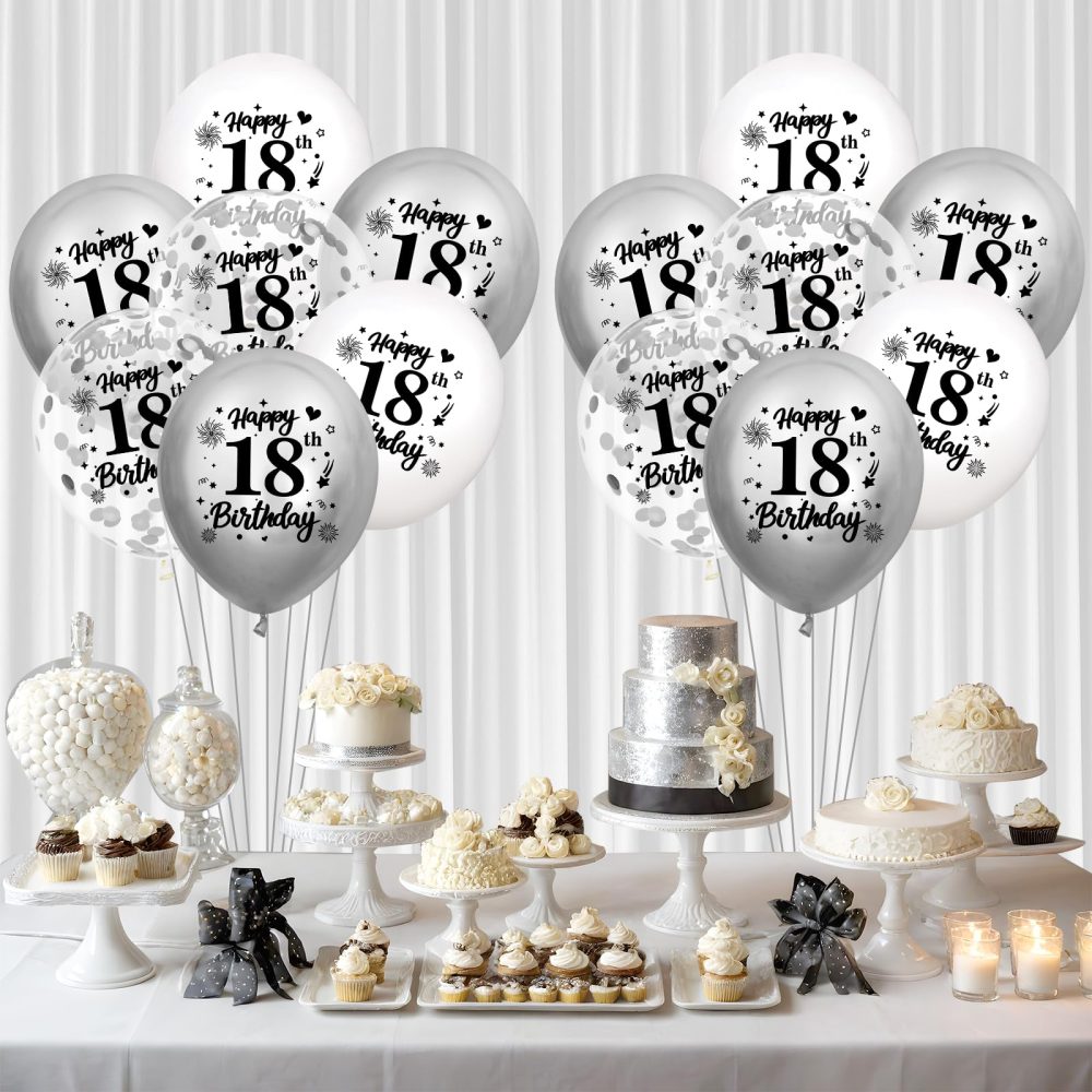 18th Birthday Balloons Decorations White Silver 18pcs Happy 18th Birthday Party Confetti Balloons Latex for Women Men Happy 18th Birthday Anniversary Party Supplies Decor 12 inches Indoor Outdoor - Image 7