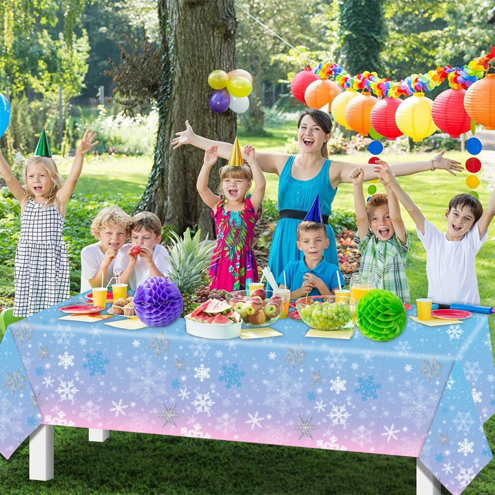 PHOGARY 3 Pieces Christmas Snowflake Tablecloth Frozen Birthday Party Decorations Supplies Winter Snowflake Frozen Table Cloths for Winter Wonderland Decorations Frozen Party Favors 51 x 86 Inch - Image 5