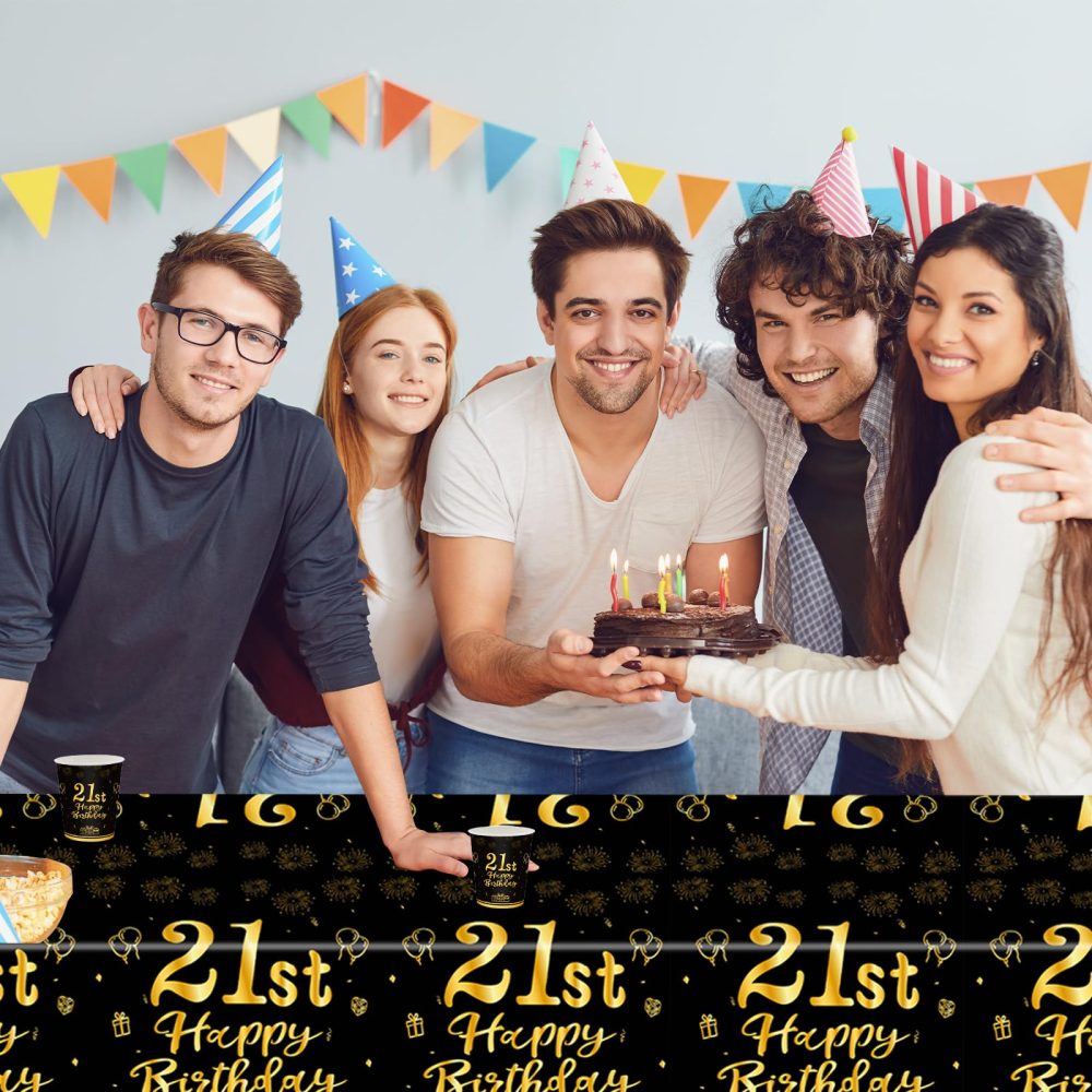80th Birthday Table Decoration, 2pcs Black Gold 80th Table Cloth,Happy 80th Birthday Tablecloth for Men Women ,137*274cm Plastic Tablecloths Table Cover 80th Birthday Decorations for Him Her - Image 2