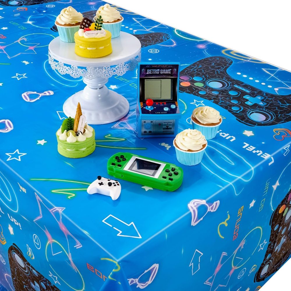 WERNNSAI Blue Video Game Party Tablecloth - 2 Pack 54’’ x 108’’ Birthday Party Decorations for Kids Boys Gamer Party Disposable Plastic Rectangle Table Cover for Gaming Night Geek Game Party Supplies - Image 5