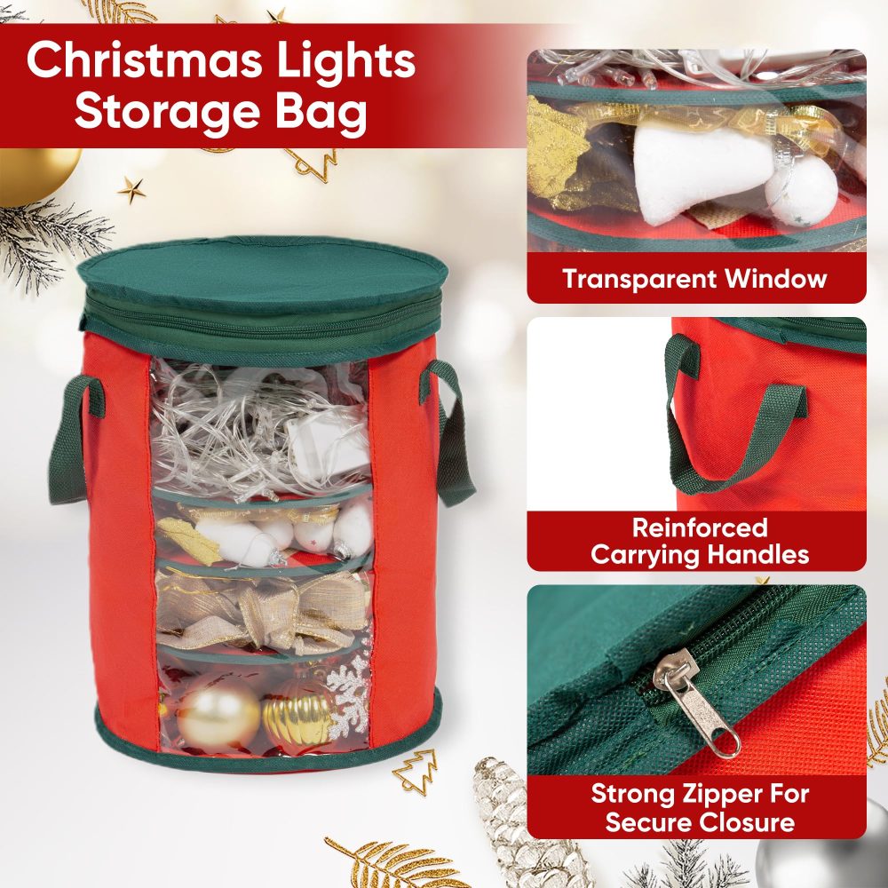 Albert Austin Christmas Tree LED Lights Storage Xmas Lights Ornaments Storage with Dual Zip 4 Compartments Storage Holder for 800 Lights Space Saving Carry Handles Foldable Xmas Lights Organiser - Image 9