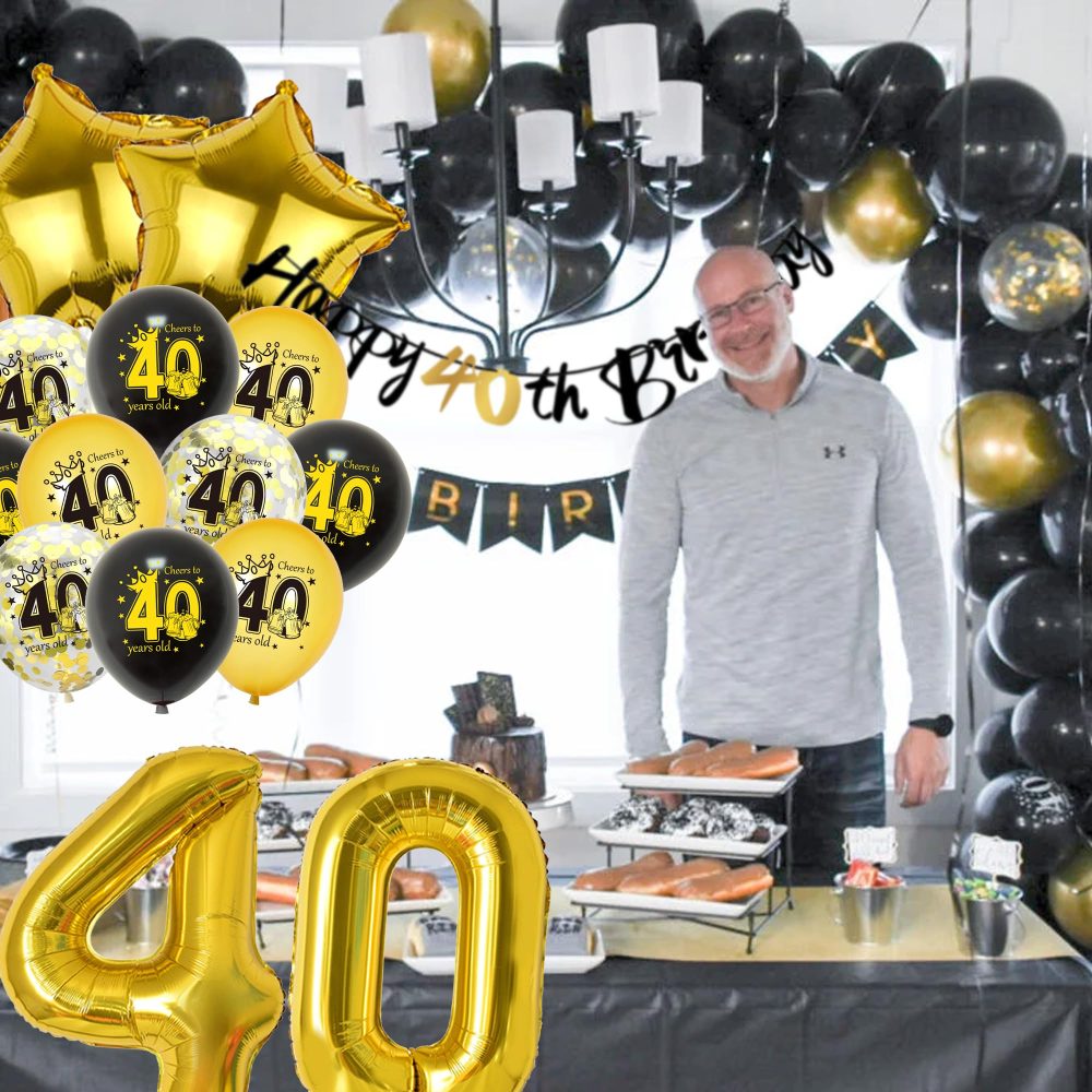 40th Birthday Decoration Black Gold - 31 Pieces 40th Birthday Decor, Happy Birthday Banner, Pennants, Cake Topper, Number 40 Foil Balloons, Star Foil Balloon for Women Men 40th Birthday Party Supplies - Image 4