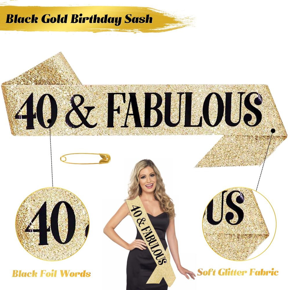 40th Birthday Sash and Tiara Crown Gold 40th Sash Rhinestone Tiara Crown 40th Birthday Number Candles Cake Toppers for Women 40th Birthday Gift Party Decorations Supplies - Image 5
