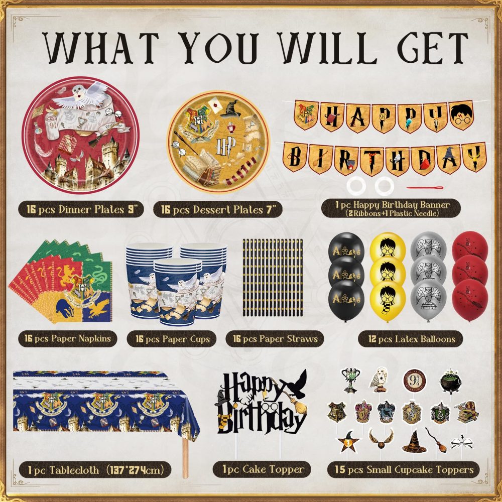 Magical Wizard Party Tableware Set Wizard Party Supplies Wizard Birthday Party Paper Plates Cups Napkins Table Cloth Birthday Banner Balloons Magical Wizard Birthday Party Decorations Supplies - Image 7