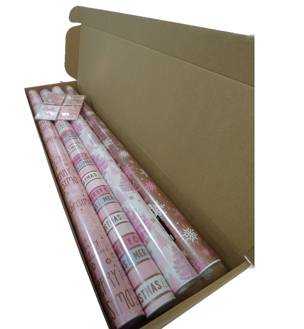 Set of 4 8M Rolls Blush Pink Gift Wrapping Paper Rolls 8M x 70CM With 20 Matching Festive Tags Ideal For The festive Season - Image 2