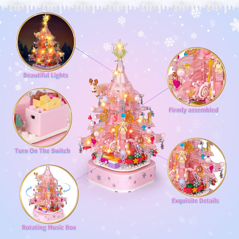 nicknack Christmas Tree Building Block Set, Pink Christmas Crystal Building Block Toy with LED, Xmas Tree Gift for Girls Boys - Image 7