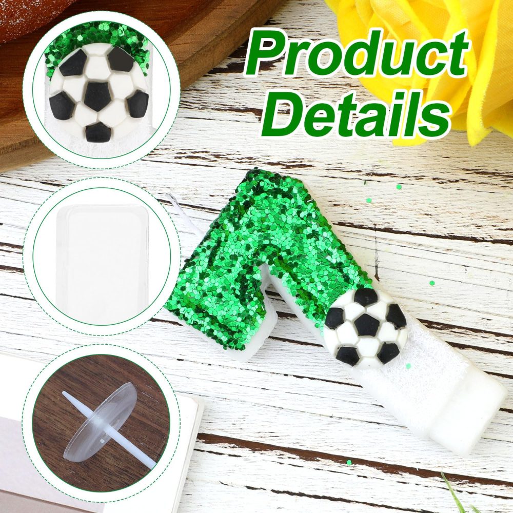 Football Candle, White Green Soccer Cake Topper Happy Birthday Number Cake Candle Sparkling Sequins Soccer Football Theme Birthday Party Decorations Celebrations Supplies (Number 7) - Image 4