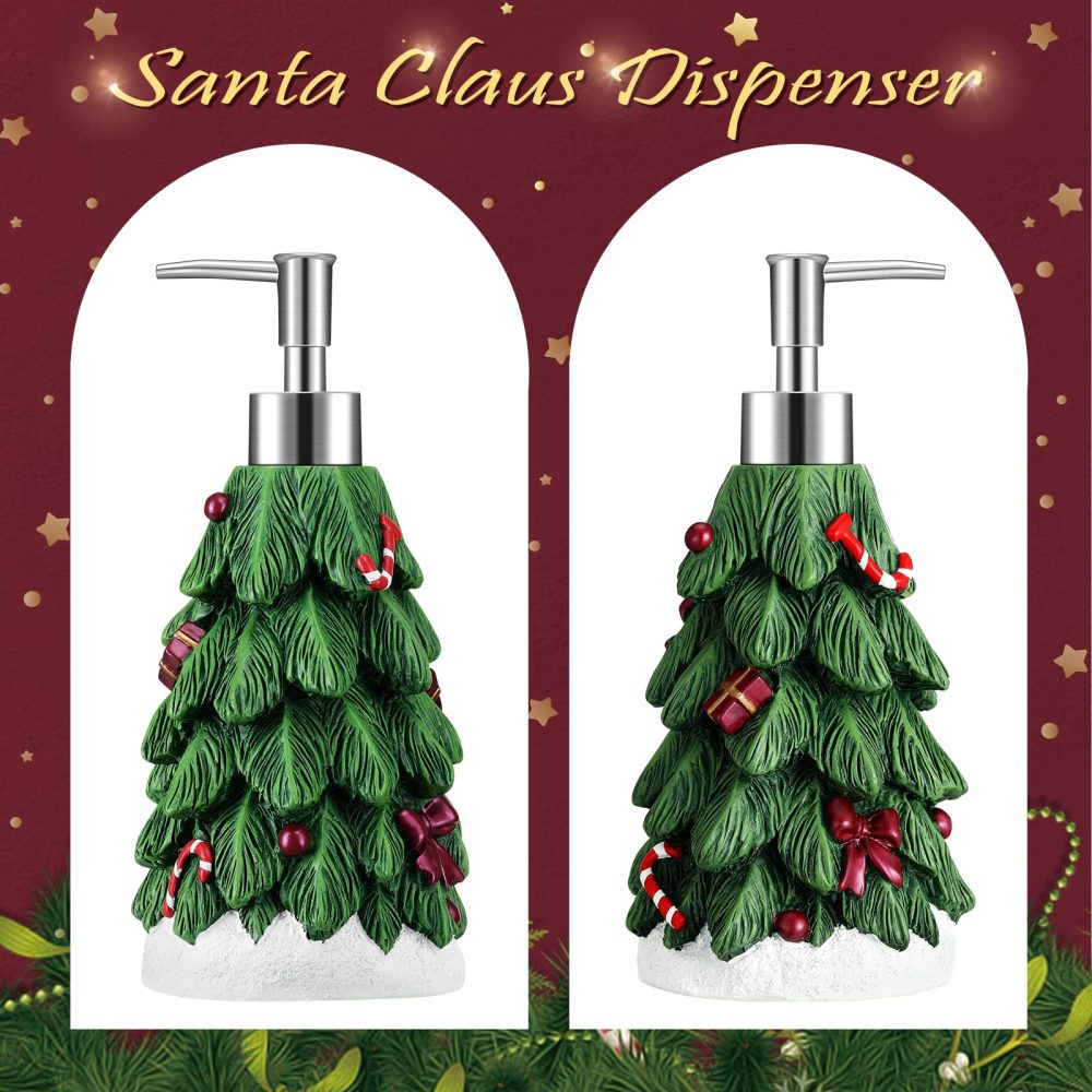 Emibele Christmas Tree Lotion Dispenser, Resin Hand Soap Shampoo Shower Gel Dispenser Bottle, Refillable leak Proof Decorative Pump Bottle for Bathroom Kitchen Countertop 13.5oz/400ml, Green - Image 7