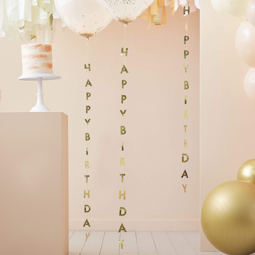 Ginger Ray Gold Foil Happy Birthday Balloon Tails Party Decoration 5 Pack