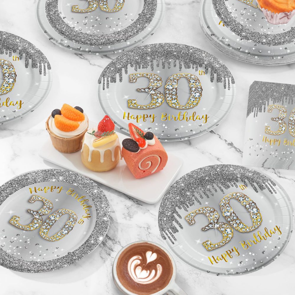 20Pcs 30th Birthday Silver Paper Napkins,30th Grey Silver Men Women Birthday Party Serviettes,Happy 30th Birthday Tableware Decoration for Women,Men,Him,Her 30th Birthday Gifts Party Supplies - Image 2