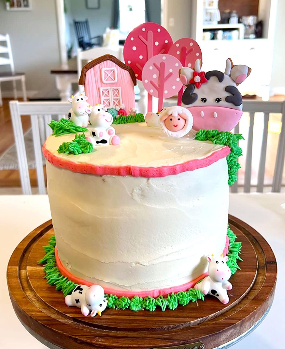 LaVenty Pink Farm Animal Cake Decoration Farm Animal Birthday Cake Topper Cow Cake Decoration for Farm Animal Baby Shower Birthday Party Decorations - Image 4