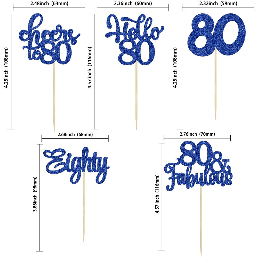 30Pcs Happy 80th Birthday Cupcake Toppers Eighty Cheers to 80 Years Old Birthday Cupcake Picks for Happy 80th Birthday Anniversary Party Cake Decorations Deep Blue Glitter - Image 7